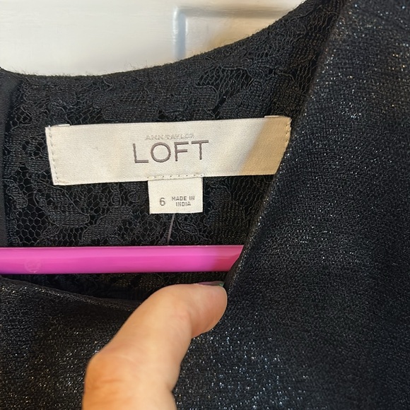 NWT LOFT Dress A Line Peekaboo Lace Back Party Black Silver Metallic - Picture 3 of 6